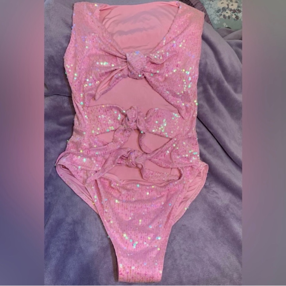 💕💕💕 NWT Alpine Butterfly 3X pink sequin one-piece plus size swimsuit 💕💕💕